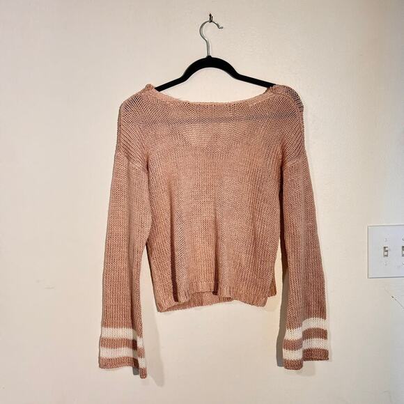 Francesca's Boho Knit Sweater - Open Back, Bell Sleeves, Striped Cuffs - Sm - Picture 1 of 6